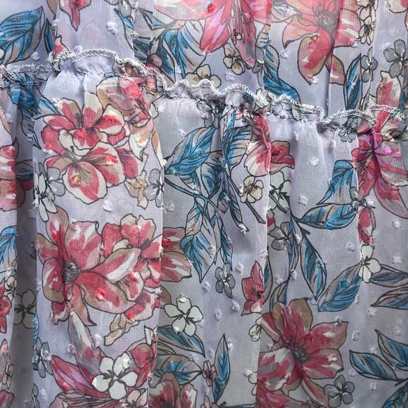 Coquette Floral Sheer Ruffle Dress Cover Up Romantic Beach Resortwear Large - Picture 8 of 13